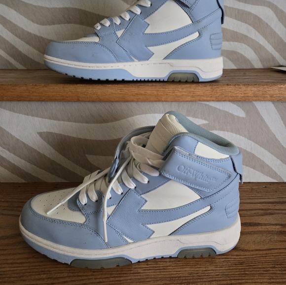 Off-White brand, light blue and white, hightop sneakers, size 41 EU, US 8 - Picture 4 of 4